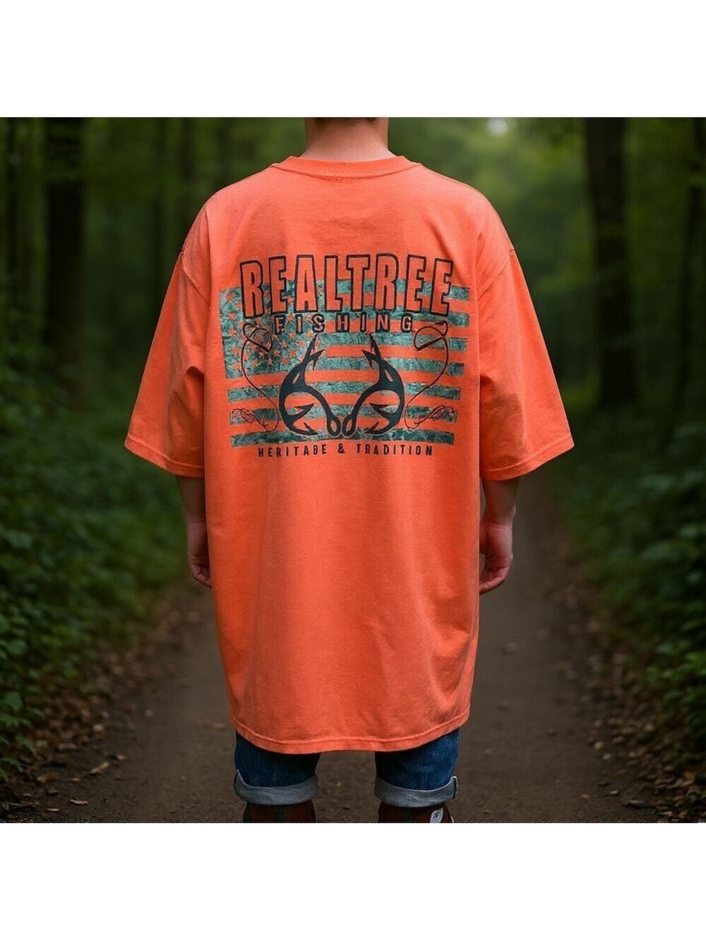 Realtree Fishing Graphic Short Sleeve Tshirt Orange Mens XL Gorpcore